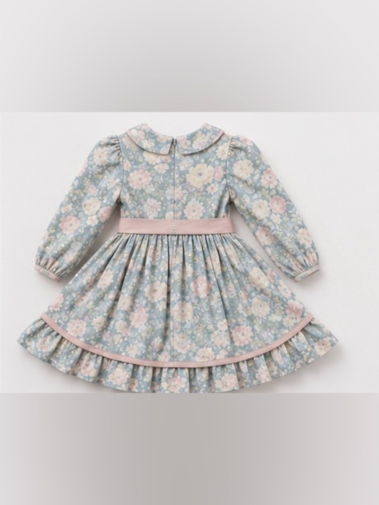 Other - Floral Lace Collar Long-Sleeve Dress with Pink Bow - Kids